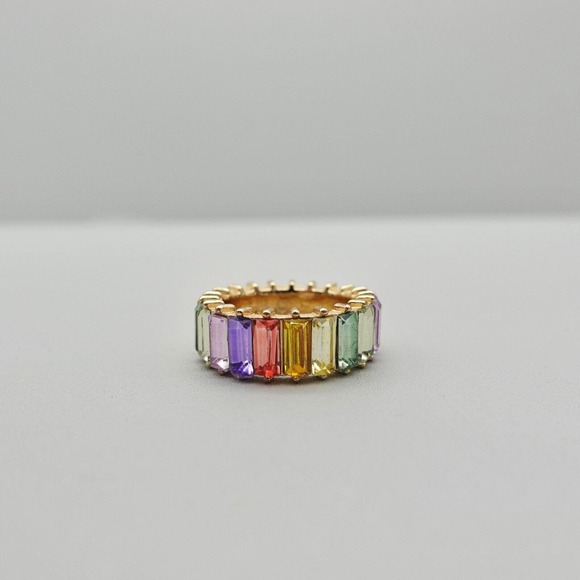 Sugarfix Baublebar Ring Cocktail Rainbow Multicolor Crystal Eternity Band Size 8 - Picture 10 of 12